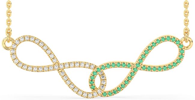Large Emerald & Diamond Gold Infinity Interlock Necklace