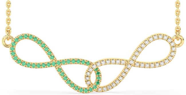 Large Diamond & Emerald Gold Infinity Interlock Necklace