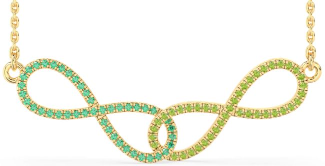 Large Emerald & Peridot Gold Infinity Interlock Necklace