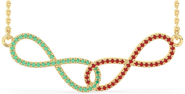 Large Emerald & Ruby Gold Infinity Interlock Necklace