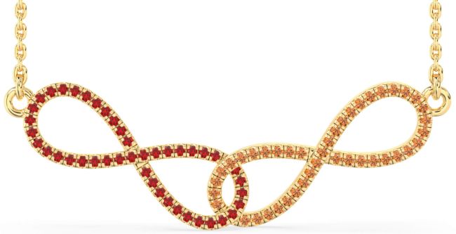 Large Ruby & Citrine Gold Infinity Interlock Necklace