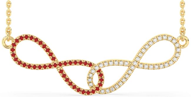 Large Diamond & Ruby Gold Infinity Interlock Necklace