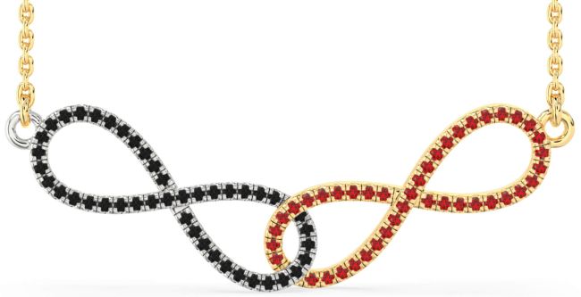 Large Black Diamond & Ruby Gold Silver Infinity Interlock Necklace