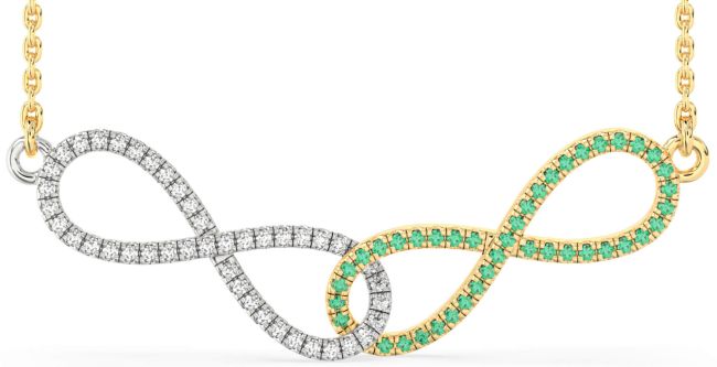 Large Emerald & Diamond Gold Silver Infinity Interlock Necklace