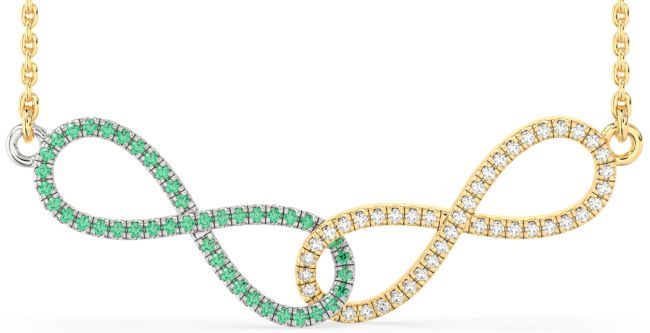 Large Diamond & Emerald Gold Silver Infinity Interlock Necklace