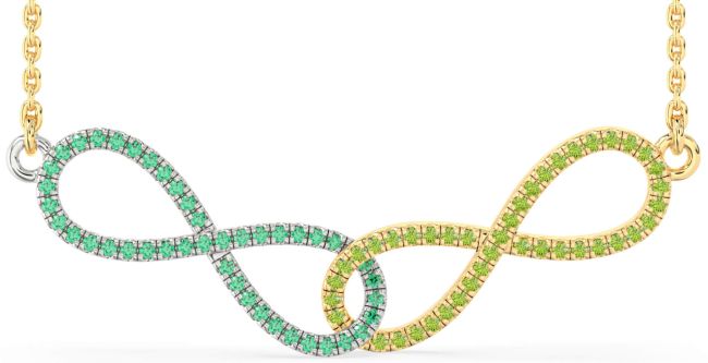 Large Emerald & Peridot Gold Silver Infinity Interlock Necklace