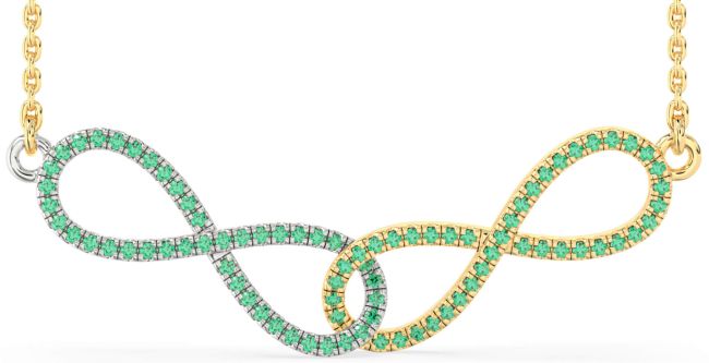 Large Emerald Gold Silver Infinity Interlock Necklace