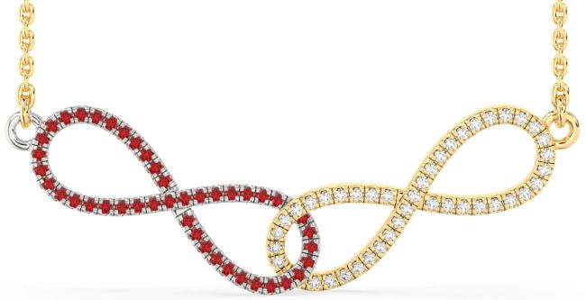 Large Diamond & Ruby Gold Silver Infinity Interlock Necklace
