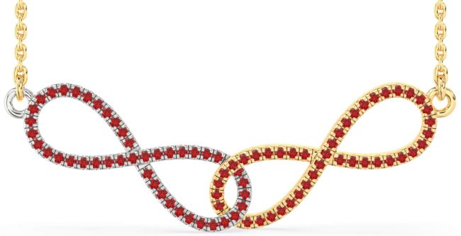 Large Ruby Gold Silver Infinity Interlock Necklace