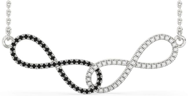 Large Black Diamond Silver Infinity Interlock Necklace