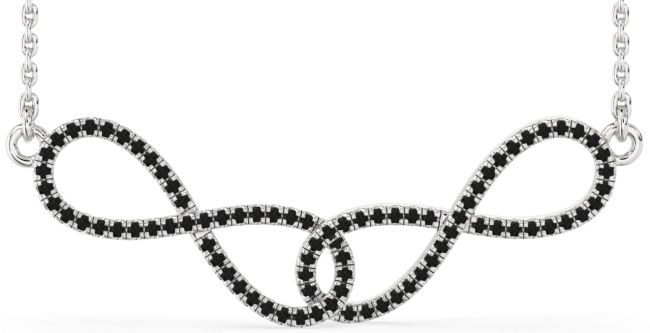 Large Black Diamond Silver Infinity Interlock Necklace