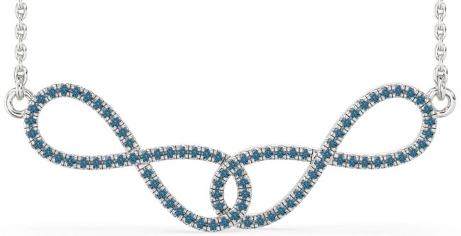 Large Blue Diamond Silver Infinity Interlock Necklace