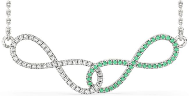 Large Emerald & Diamond Silver Infinity Interlock Necklace