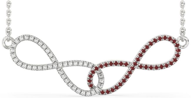 Large Diamond & Garnet Silver Infinity Interlock Necklace