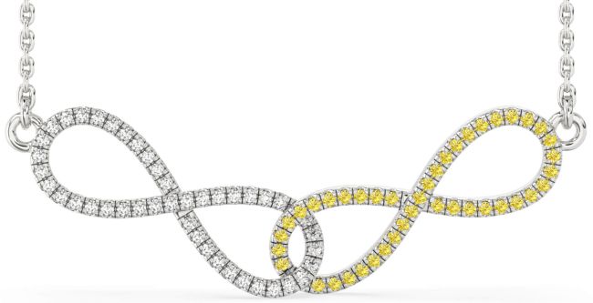 Large Yellow Diamond Silver Infinity Interlock Necklace