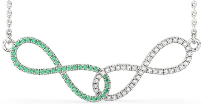 Large Diamond & Emerald Platinum Infinity Interlock Necklace
