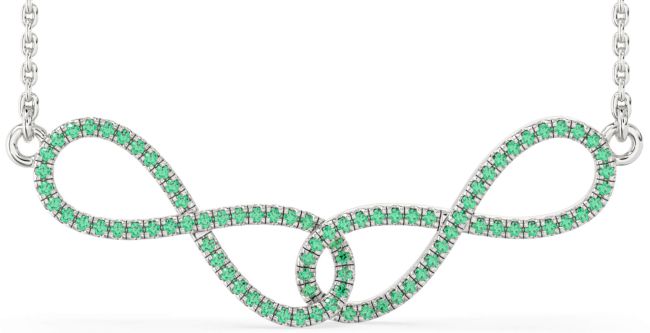 Large Emerald Silver Infinity Interlock Necklace