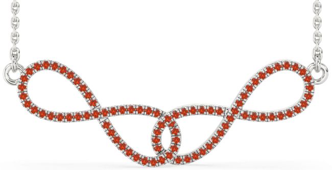Large Fire Opal Platinum Infinity Interlock Necklace