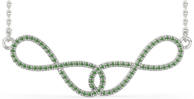 Large Green Diamond Silver Infinity Interlock Necklace