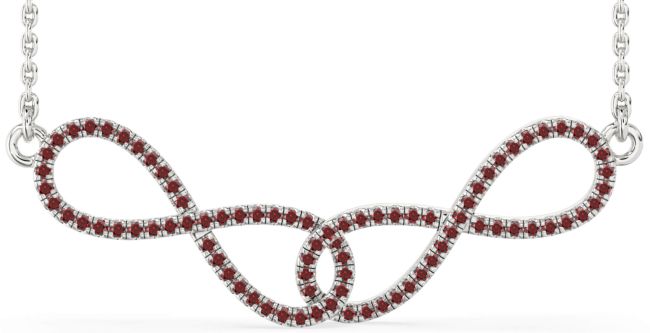 Large Garnet Silver Infinity Interlock Necklace