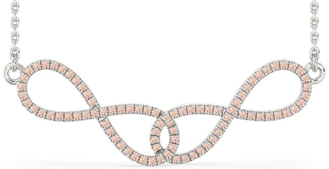 Large Morganite Silver Infinity Interlock Necklace
