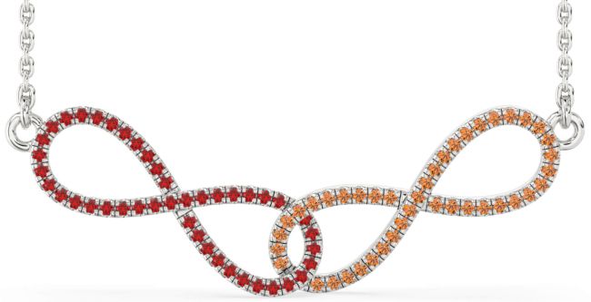 Large Ruby & Citrine Silver Infinity Interlock Necklace