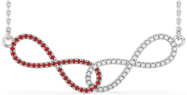 Large Diamond & Ruby Silver Infinity Interlock Necklace