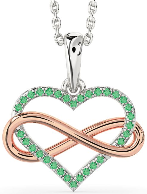 Emerald Rose Gold Silver Heart Infinity Necklace