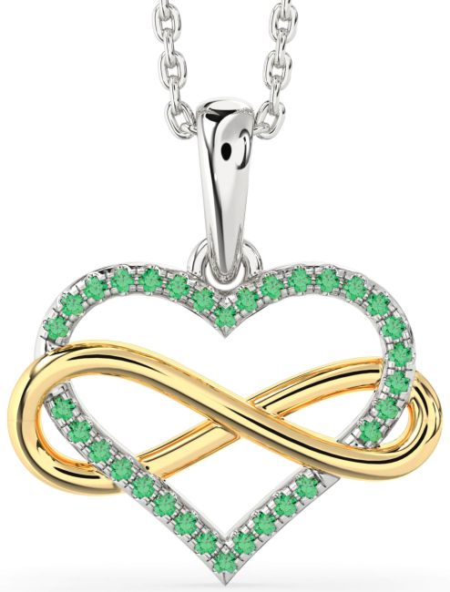 Emerald Gold Silver Heart Infinity Necklace
