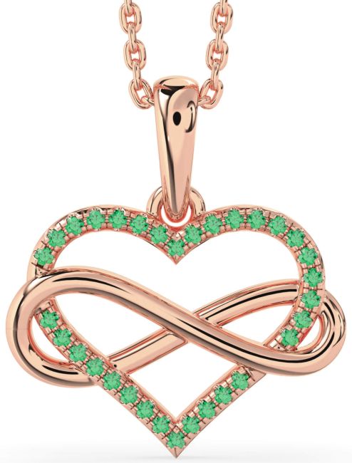 Emerald Rose Gold Heart Infinity Necklace