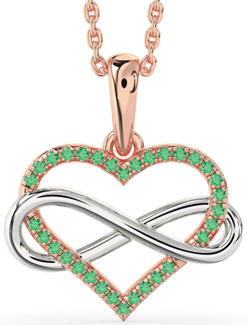 Emerald Rose Gold Silver Heart Infinity Necklace