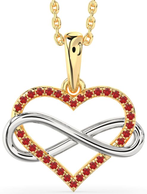 Ruby Gold Silver Heart Infinity Necklace