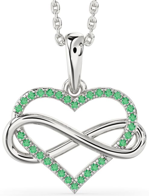 Emerald Silver Heart Infinity Necklace