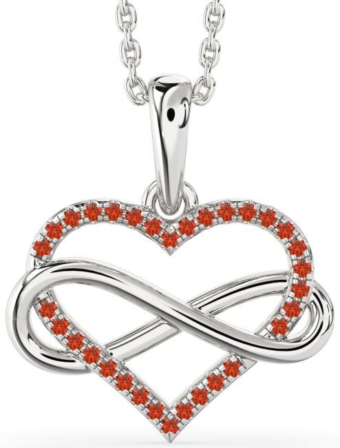 Fire Opal Silver Heart Infinity Necklace