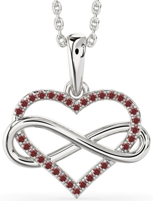 Garnet Silver Heart Infinity Necklace