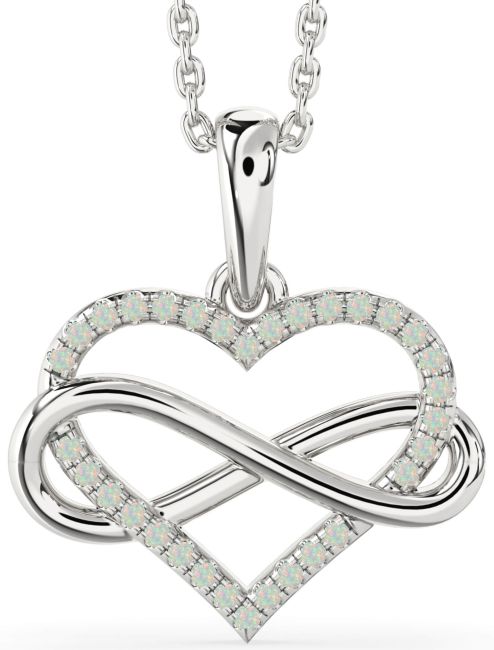 Opal Silver Heart Infinity Necklace
