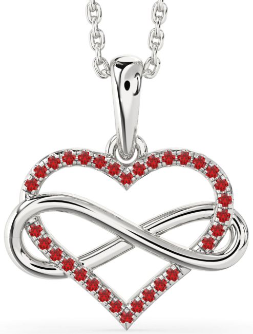 Ruby Silver Heart Infinity Necklace