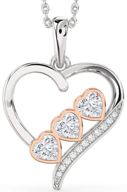Diamond Rose Gold Silver Heart Necklace