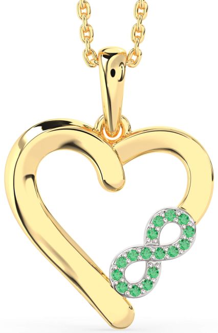 Emerald Gold Silver Heart Infinity Necklace