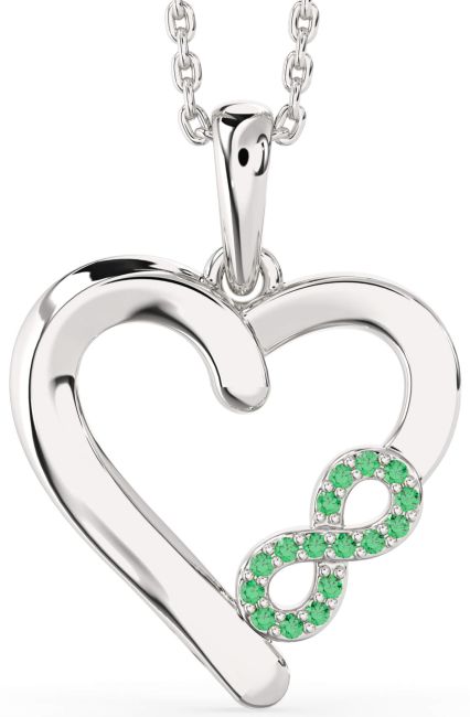 Emerald Silver Heart Infinity Necklace