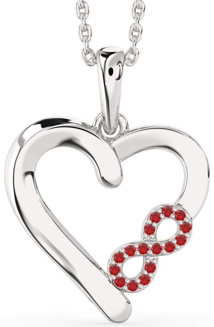 Ruby Silver Heart Infinity Necklace
