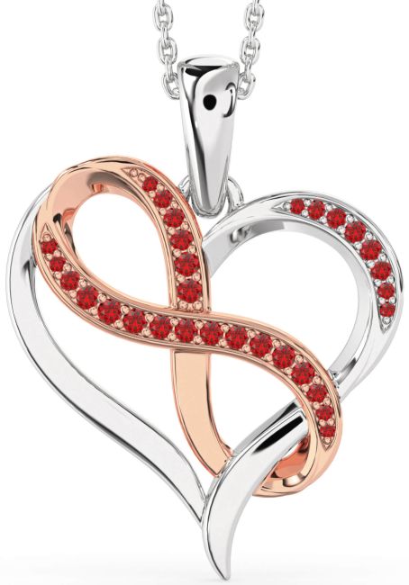 Large Ruby Rose Gold Silver Heart Infinity Necklace