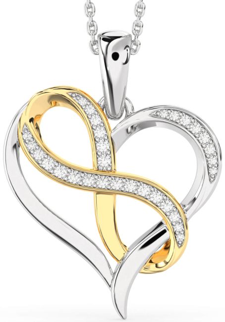 Large Diamond Silver & 10K gold Heart Infinity Necklace