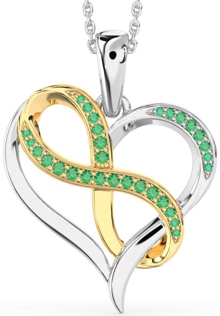 Large Emerald Gold Silver Heart Infinity Necklace