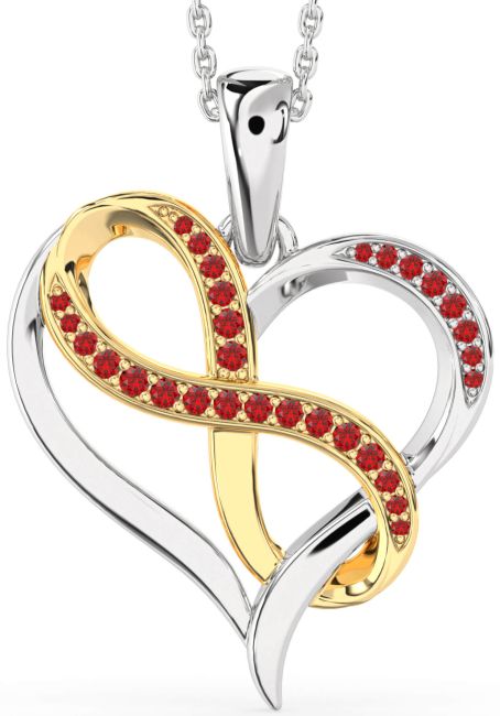 Large Ruby Gold Silver Heart Infinity Necklace