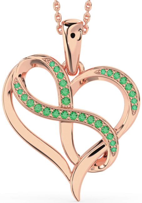 Large Emerald Rose Gold Heart Infinity Necklace