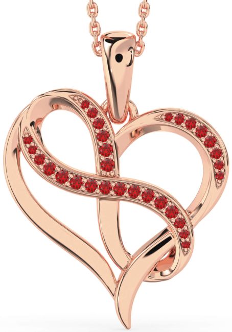Large Ruby Rose Gold Heart Infinity Necklace