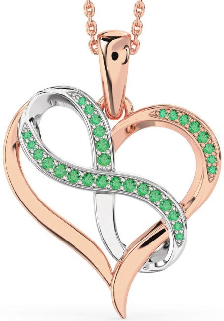 Large Emerald Rose Gold Silver Heart Infinity Necklace