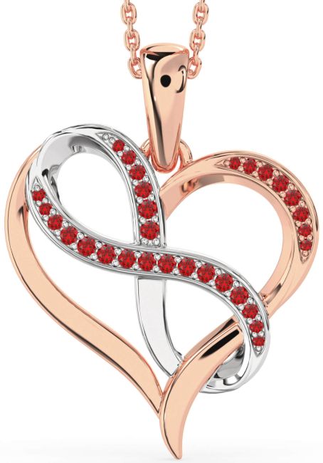 Large Ruby Rose Gold Silver Heart Infinity Necklace