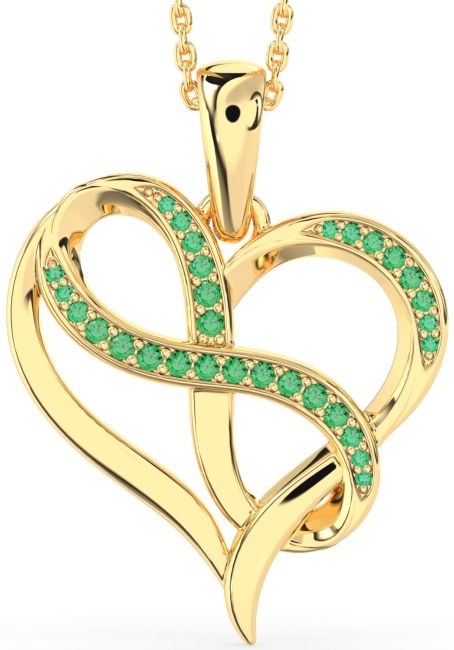 Large Emerald Gold Heart Infinity Necklace